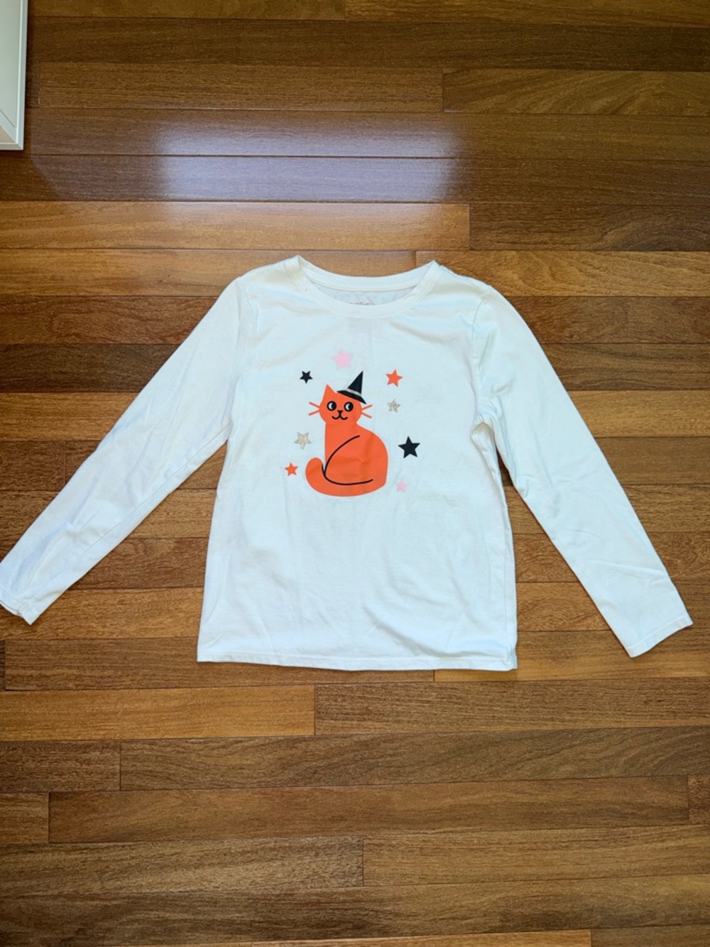 Cat & Jack White Long-Sleeve Tee with Orange Cat Graphic